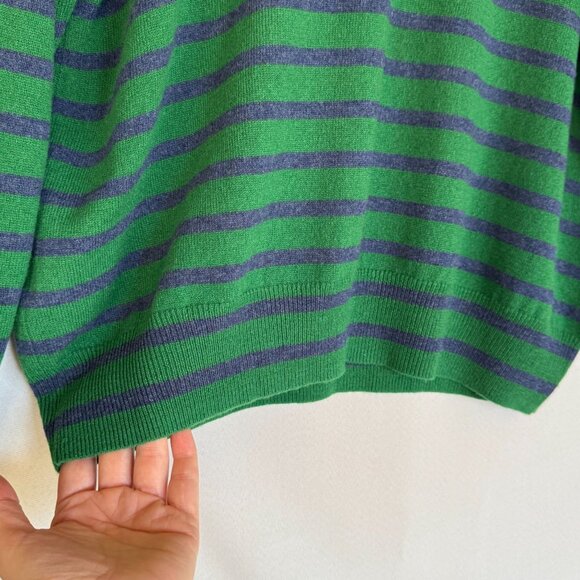 C.T. Plage 100% Cashmere Kelly Green Navy Blue Strip Crew Neck Sweater Size S - Picture 4 of 12